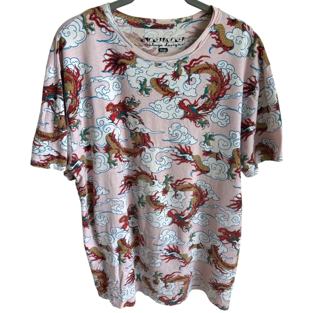 Dragon Print Cloud Graphic‎ Tee Pink Vintage Style T-Shirt XL Knickerbocker